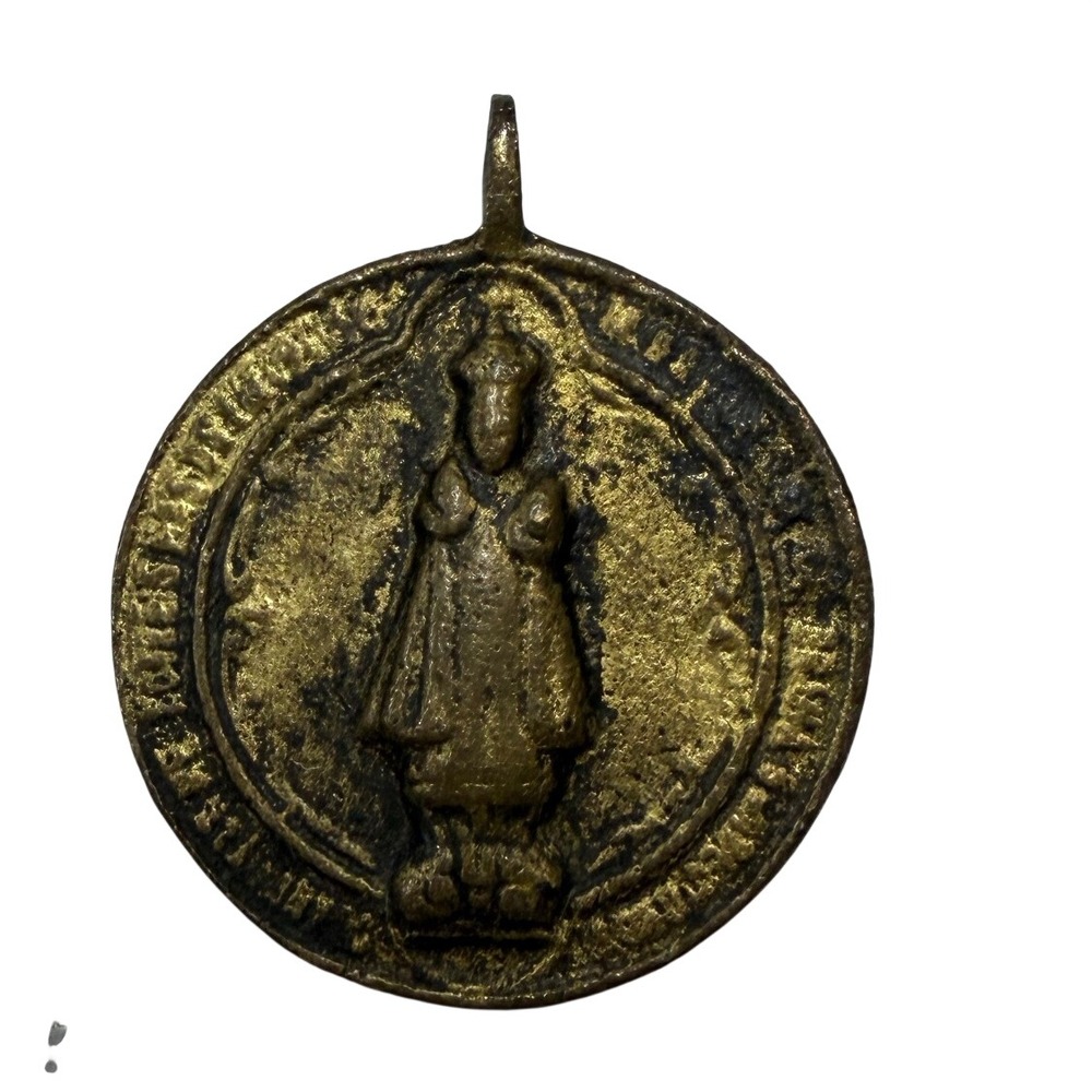 Antique Bronze Religious Medal Pendant Saint Figure Devotional Jewelry Patina